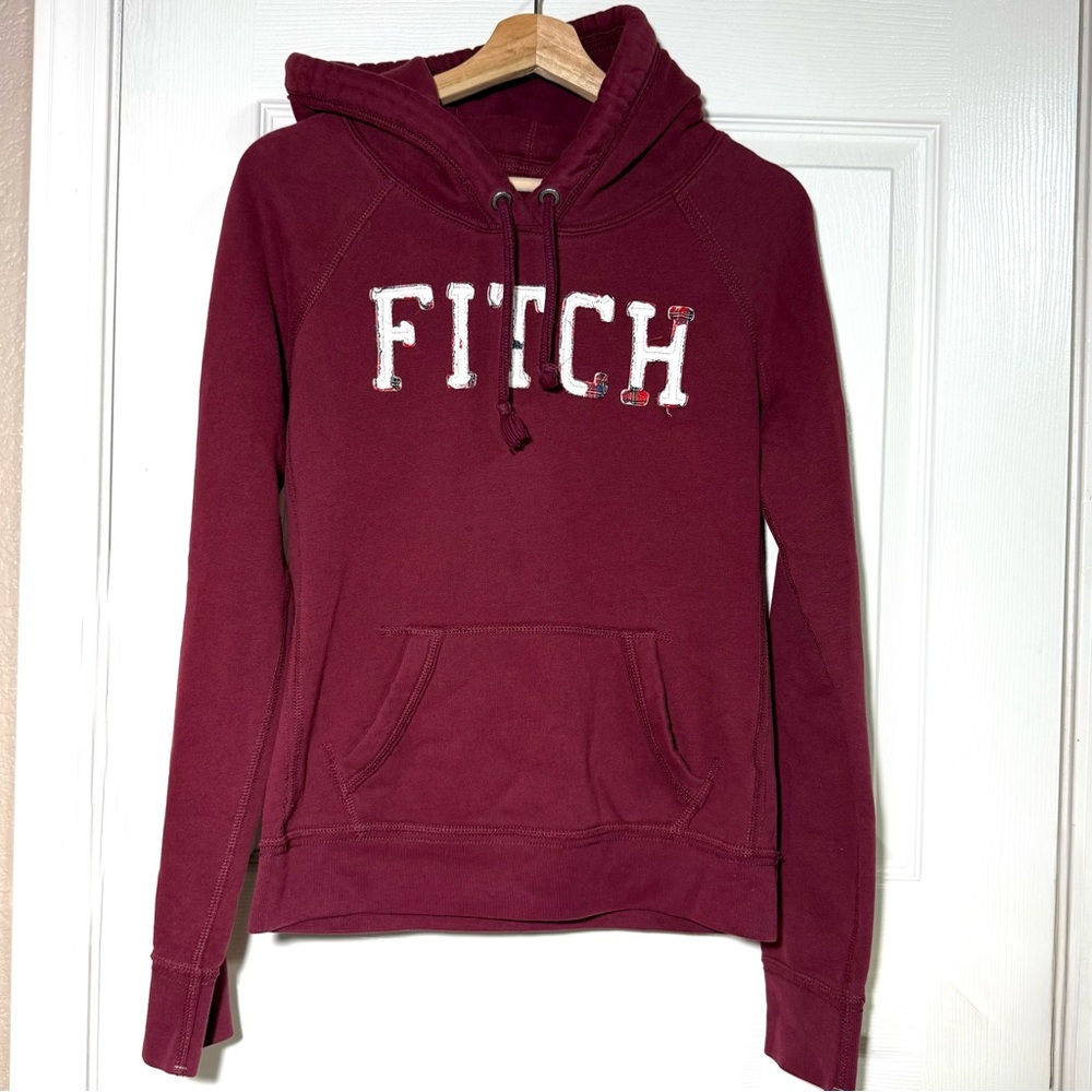 Abercrombie Fitch Hoodie Women’s Size L Burgundy Fitch Logo Y2K 90S Look Fleece